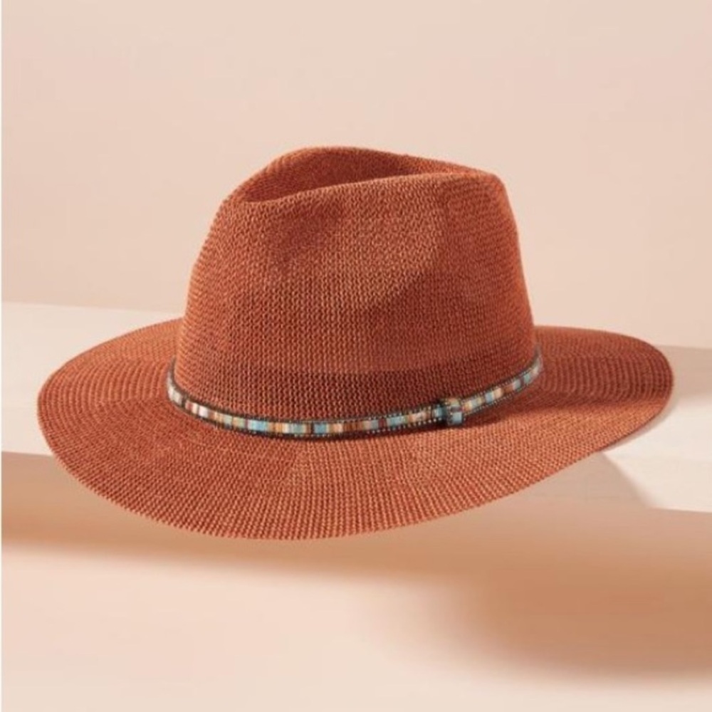 Anthropologie Cali Trimmed Rancher Wide Brimmed Hat Dark Orange
